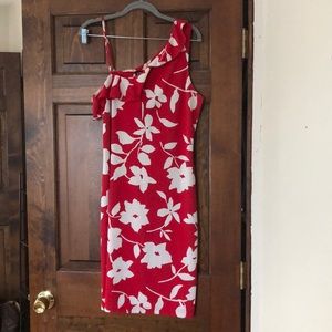 Red and white floral asymmetrical dress